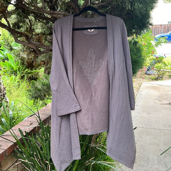 Twisted Heart Sweatshirt‎ dark gray embellished high low open front cardigan Med - Picture 1 of 14